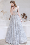 A-line Spaghetti Straps Prom Dress Long Decorative Pattern Evening Dress