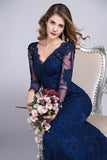 2024 V-Neck Evening Dresses Mermaid With Applique Lace PZ14ZDYZ