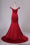 2024 Evening Dresses Satin Off The Shoulder Mermaid Sweep PK48QNJ5