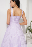 Lavender Prom Dress Embossing Round Neck Evening Dress