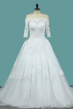 2024 Wedding Dresses A Line Mid-Length Sleeves Tulle PL8TKD7H