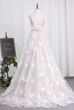 2024 Spaghetti Straps A Line Lace Wedding Dresses With Sash PMJ29Q9J