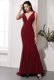 Burgundy Prom Dresses Halter Cris Cross Mermaid Evening Party Dresses