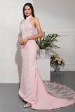 Hot Selling Pink Prom Dresses Long Spaghetti Straps Appliques Evening Dresses