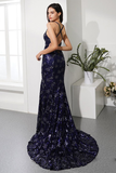 Mermaid Navy Blue Tulle Long Prom Dresses Evening Dresses With Backless