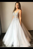 Tulle V Neck Ball Gown With Re-Embroidered Lace Appliques P7J9QK2X