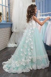 2024 A Line Tulle With Applique Flower Girl Dresses Scoop PYNM8Z28