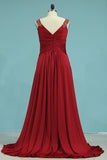 2024 V Neck Prom Dresses A Line Spandex With Beads PALSX57K