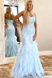 Mermaid Lace Appliques Prom Dress With Ruffles Strapless Long Evening STIP75RA7RH