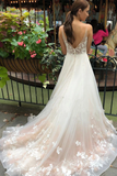 Tulle V Neck Embroidery Long Spaghetti Straps Wedding Dresses Bridal STIP8X6HDFG