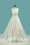 2024 Chapel Train Wedding Dresses Bateau Tulle With Applique And Sash A PKG4H3RE