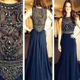 Stunning Prom Dresses Champagne Beaded Bodice And Back A-Line Scoop PJC8TKJS