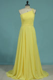 2024 Chiffon A Line One Shoulder With Ruffles And Beads PPA6MBHJ