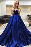 A Line Satin Sweetheart Strapless Prom Dresses With Pockets Evening STIPEXZJBPY