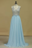 2024 Chiffon & Tulle V Neck Prom Dresses Beaded Bodice A PR7PZBST