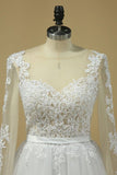 2024 Boat Neck Wedding Dresses A-Line Long Sleeves PQEYRXYM