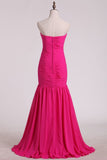 2024 Fuchsia Sweetheart Ruched Bodice Bridesmaid Dresses Mermaid/Trumpet Chiffon Floor PM69NGK8