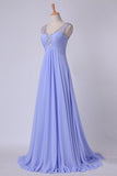 2024 V Neckline And Deep V Back Chiffon Long A Line Prom Dress With Beaded PZ3BCET3