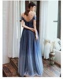 Charming A Line Blue Ombre Tulle Prom Dresses with Open Back, Evening STI20394