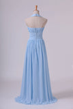 2024 Halter A Line Floor Length Ruffled Bridesmaid PL2766TA