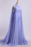 2024 High Neck Pleated Bodice Prom Dresses A-Line Chiffon Sweep PNL6RX7T