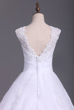 2024 Wedding Dresses A Line Open Back Scoop Tulle With Applique PKSXHPF9