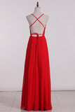 2024 Spaghetti Straps A Line Chiffon With Slit Open PPQ75PF6