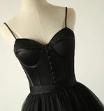 Charming Black Spaghetti Straps Sweetheart Tulle Evening Dresses, Formal STI20398