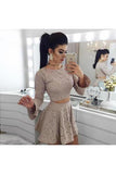 Two Piece A-Line Long Sleeves Lace Short P2FBNQ6X