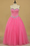 2024 Ball Gown Beaded Bodice Quinceanera Dresses Sweetheart Tulle Floor PSJTC836