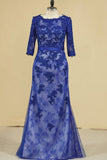 2024 Evening Dresses Sheath/Column Scoop Floor-Length Lace With Applique PQQXA6X9