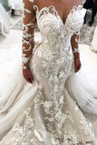 2024 Detachable Train Long Sleeves Scoop Mermaid Wedding Dresses With PDY72H98