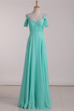 2024 Chiffon Straps Bridesmaid Dresses Ruffled Bodice A PDMEND65