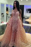 2024 Tulle V Neck With Applique Prom Dresses Mermaid Court PNXGTX9E