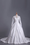 2024 Wedding Dresses A Line V Neck Long Sleeves With PZR5XDBE