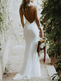 Backless Mermaid Spaghetti Straps Lace Backless Wedding Dresses Beach Bridal Dresses STI15056