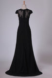 2024 Black Evening Dresses V Neck Mermaid With Applique Sweep Train P19G3F18