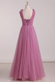 2024 V Neck Ruched Bodice Beaded Waistline Bridesmaid Dresses Tulle PYMMR89S