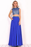 2024 Two-Piece High Neck Beaded Bodice A Line Chiffon PDYHYN5K