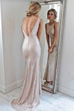 Sparkly Open Back Pink Sheath Long Prom Dresses P8NPNAPR