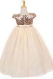 Short Sleeves Round Neck Tulle With Sequins Flower Girl Dresses