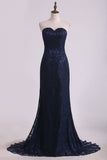 2024 Evening Dresses Sweetheart Dark Navy Lace Sweep Train P3BGHYB7