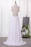 2024 A Line Straps Chiffon Prom Dresses Beaded Bodice PR4Y8DBG