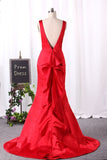 2024 V Neck Open Back Satin Mermaid Sweep Train P1XAKKDK