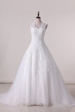 2024 Wedding Dress A Line V-Neck Lace And Tulle With Applique P8AS6HLL