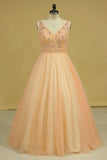 2024 V Neck Beaded Bodice Floor Length Ball Gown Tulle PN9FDZJ7