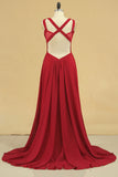 2024 A Line Scoop Chiffon Bridesmaid Dresses Burgundy/Maroon Sweep PB3ETD79