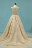 2024 V Neck Wedding Dresses A Line Organza With Applique PGJ2CG1N