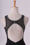 2024 Black Open Back Prom Dresses Scoop A Line Chiffon With PLB57RAJ