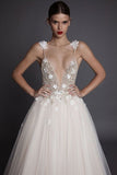 2024 Tulle Spaghetti Straps Wedding Dresses A Line With Beads And PTGELCL1